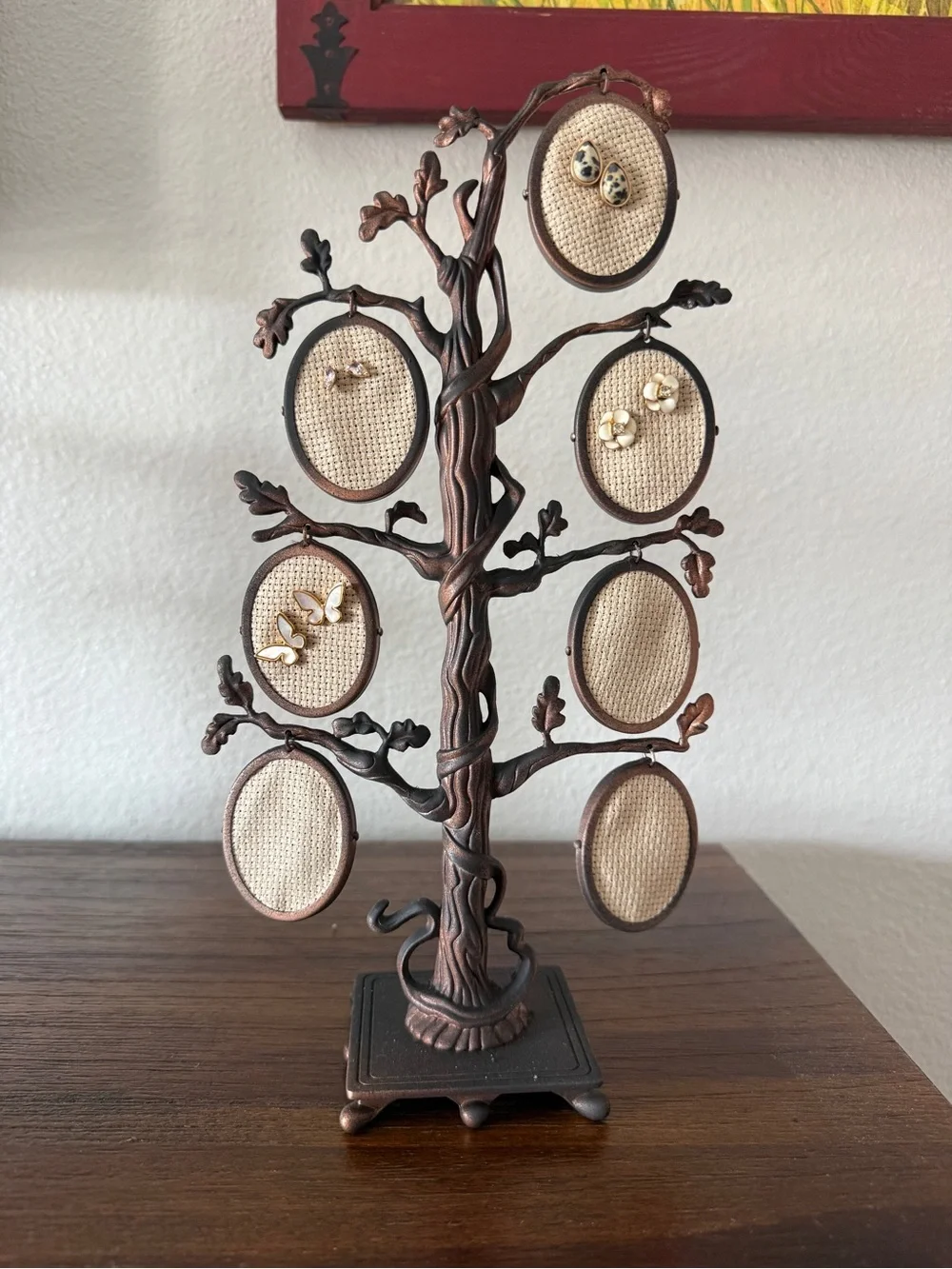 Source Unknown Bronze Tree Jewelry Earring Display Stand with Cream Pads